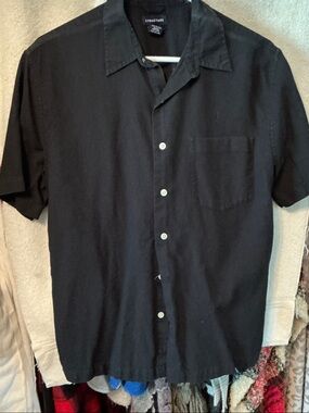 Structure Black Short Sleeve Casual Button-Down Shirt